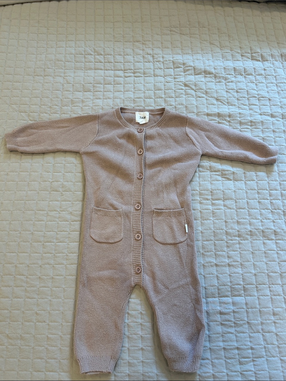 7AM Kids Knit One-Piece Romper in Mauve
